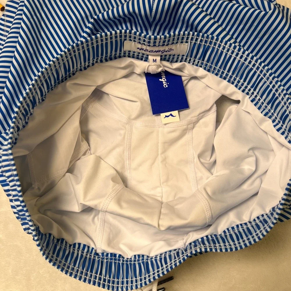 NWT Maamgic Men's Swim Trunks Compression Medium Blue Striped Zip Pockets Beach